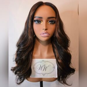 Rich Brown Chestnut Highlight Loose Wave Human Hair Wig